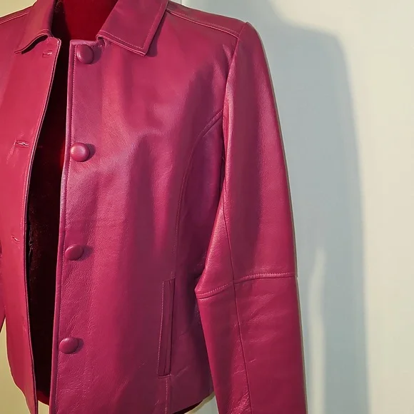 Women's Pink Leather Jacket Size 8 - Picture 2 of 8